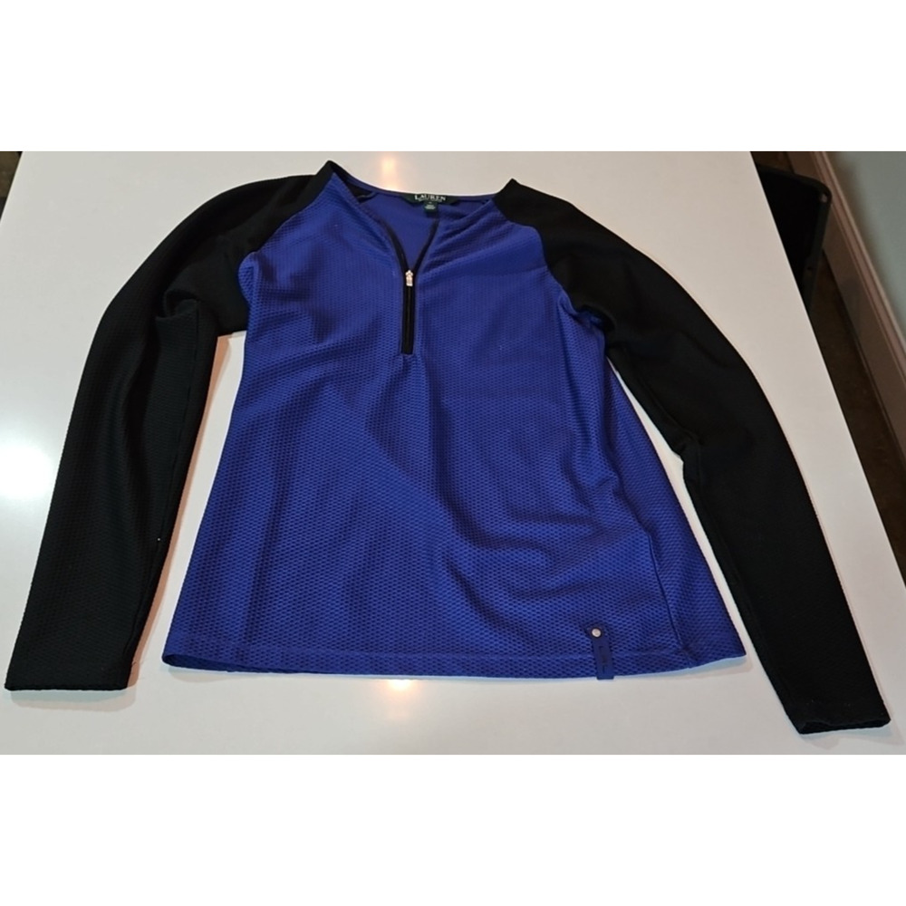 Lauren Ralph Lauren Top M Blue Active 1/4 Zip Waffle Knit Sport Shirt